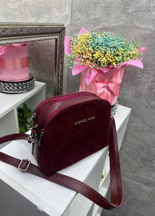 Клатч жіночий кольору бордо, на три відділи містка сумочка крос-боді4 фото
