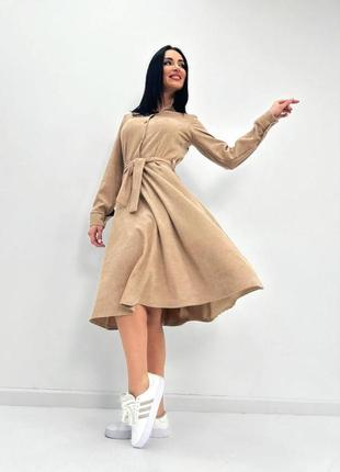 Вельветовое платье миди 50-52 размер. бежевый