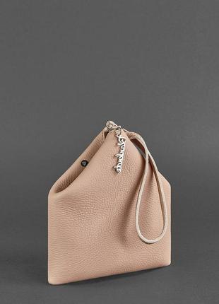 Шкіряна жіноча сумка-косметичка піраміда світло-бежева5 фото