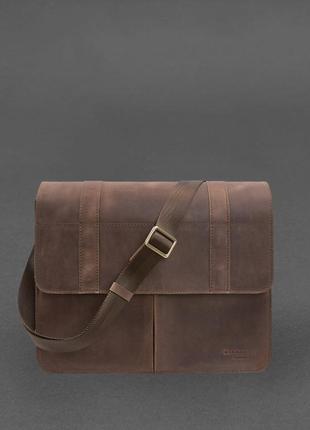 Шкіряна сумка-портфель classic темно-коричневий crazy horse з ефектом pull up