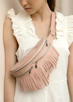 Шкіряна жіноча сумка на пояс spirit світло-бежева краст9 фото