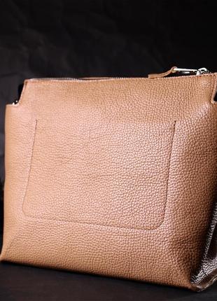 Лаконичная вместительная сумка для женщин из натуральной кожи grande pelle 11696 бежевая9 фото