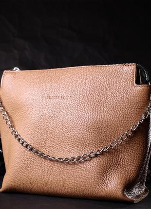 Лаконичная вместительная сумка для женщин из натуральной кожи grande pelle 11696 бежевая8 фото