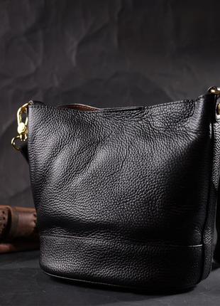 Кожаная женская сумка с автономной косметичкой внутри vintage 22363 черная8 фото