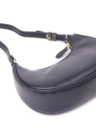 Модная женская сумка-хобо из натуральной гладкой кожи 21288 vintage черная3 фото