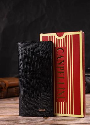 Фактурний чоловічий вертикальний гаманець із натуральної шкіри з тисненням canpellini 21906 чорний7 фото