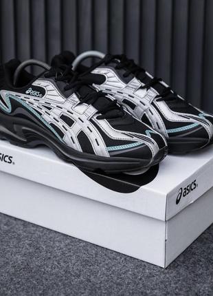 Чоловічі кросівки чорні з зеленим у стилі asics gel-preleus6 фото