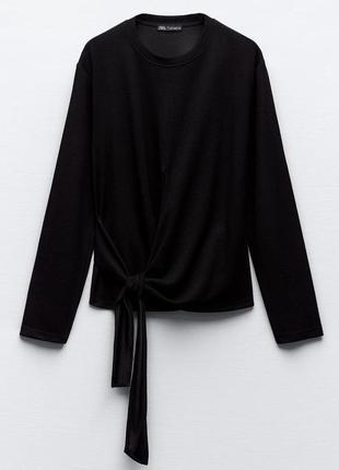 Zara свитер из вискозы черный с драпировкой р.s