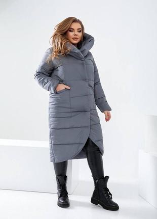 Жіноча зимова стьобана довга куртка на силіконі 54-56 тільки розміри!