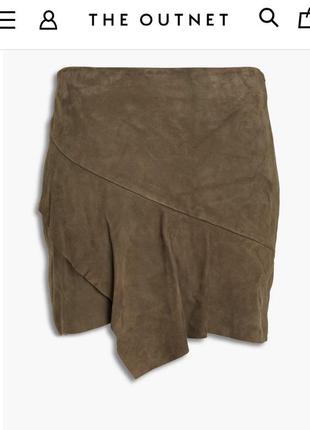 Брендова спідниця з шкіри ba&sh mala ruffled stretchy 100% goat suede mini skirt army green. з нових