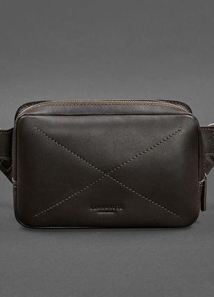 Шкіряна поясна сумка dropbag mini темно-коричнева10 фото
