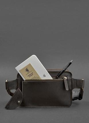 Шкіряна поясна сумка dropbag mini темно-коричнева5 фото