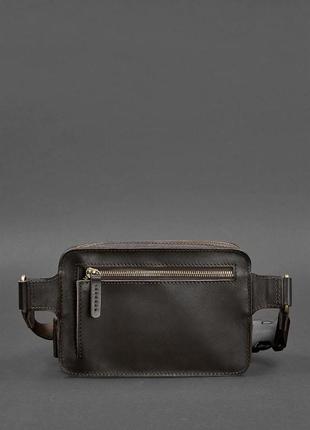 Шкіряна поясна сумка dropbag mini темно-коричнева4 фото