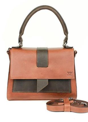 Жіноча шкіряна сумка ester коньячно-коричнева вінтажна10 фото