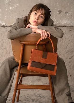 Жіноча шкіряна сумка ester коньячно-коричнева вінтажна2 фото