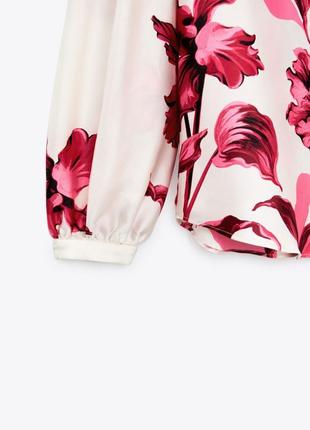 Стильная сатиновая блузка / рубашка zara в цветочный принт , р. l4 фото