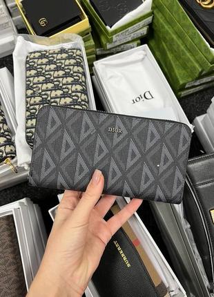 Женский кошелек christian dior zipped long wallet grey diamond canvas3 фото