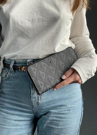 Женский кошелек christian dior zipped long wallet grey diamond canvas4 фото