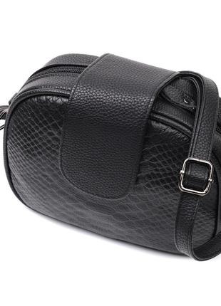 Фактурная сумка для женщин из натуральной кожи с тиснением под змею vintage 22354 черная1 фото