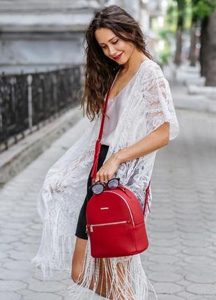 Шкіряний жіночий міні-рюкзак kylie червоний8 фото