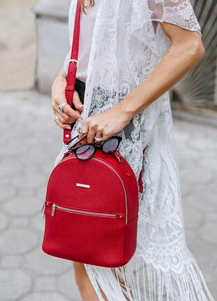 Шкіряний жіночий міні-рюкзак kylie червоний6 фото