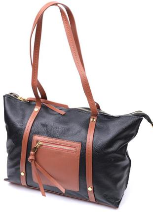 Удивительная двухцветная женская сумка из натуральной кожи vintage 22303 черный