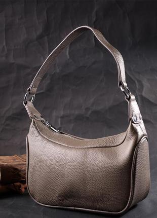 Кожаная женская сумка полукруглого формата с одной ручкой vintage 22412 серая7 фото