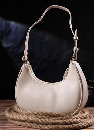 Стильная женская сумка-хобо из натуральной гладкой кожи 21287 vintage молочная6 фото