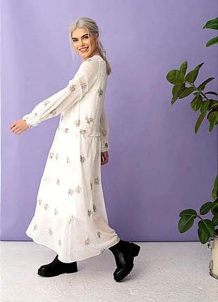 Плаття,сукня довге максі шифон біле з вишивкою,50 р.