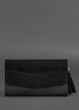 Шкіряна жіноча сумка еліс чорна велюр2 фото