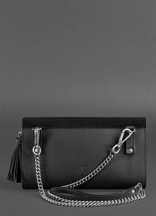Шкіряна жіноча сумка еліс чорна велюр4 фото