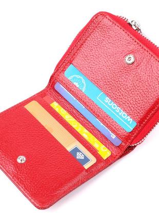 Лакований жіночий гаманець із монетницею на блискавці з натуральної фактурної шкіри karya 21410 червоний3 фото
