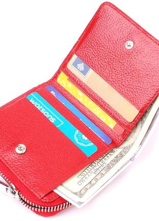Лакований жіночий гаманець із монетницею на блискавці з натуральної фактурної шкіри karya 21410 червоний4 фото
