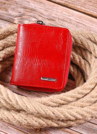Лакований жіночий гаманець із монетницею на блискавці з натуральної фактурної шкіри karya 21410 червоний6 фото