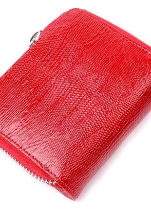 Лакований жіночий гаманець із монетницею на блискавці з натуральної фактурної шкіри karya 21410 червоний2 фото
