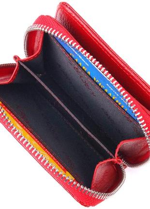 Лакований жіночий гаманець із монетницею на блискавці з натуральної фактурної шкіри karya 21410 червоний5 фото