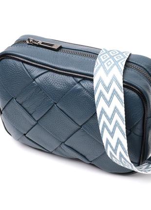 Кожаная сумка с переплетами для стильных женщин vintage 22408 синяя