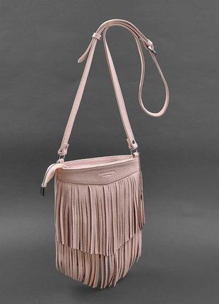 Шкіряна жіноча сумка з бахромою міні-кроссбоді fleco рожева3 фото