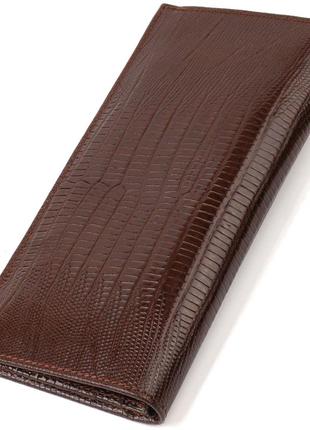 Фактурний чоловічий вертикальний гаманець із натуральної шкіри з тисненням canpellini 21899 коричневий2 фото