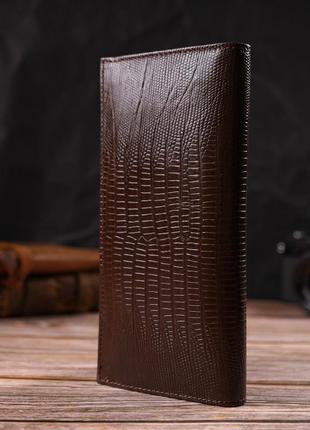 Фактурний чоловічий вертикальний гаманець із натуральної шкіри з тисненням canpellini 21899 коричневий7 фото