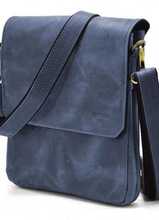 Мужская сумка через плечо rk-0022-4lx tarwa на 2 отделения кожа синяя1 фото