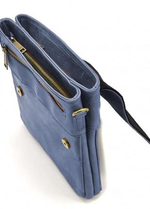 Мужская сумка через плечо rk-0022-4lx tarwa на 2 отделения кожа синяя7 фото