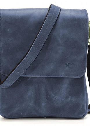 Мужская сумка через плечо rk-0022-4lx tarwa на 2 отделения кожа синяя6 фото