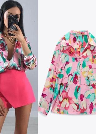Нежная розовая блуза zara, акварельный принт