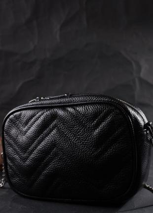 Жіноча вечірня сумочка на ланцюжку з натуральної шкіри vintage 22382 чорна6 фото