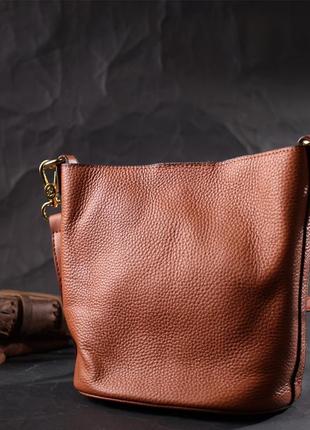 Невелика жіноча сумка з автономною косметичкою всередині з натуральної шкіри vintage 22366 коричнева7 фото