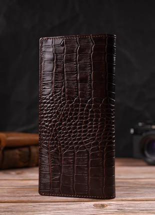 Вертикальний гаманець без застібки з натуральної шкіри з тисненням під крокодила canpellini 21905 коричневий6 фото