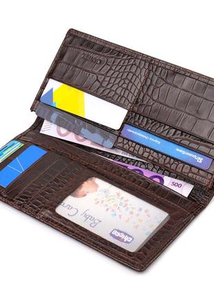 Вертикальний гаманець без застібки з натуральної шкіри з тисненням під крокодила canpellini 21905 коричневий4 фото