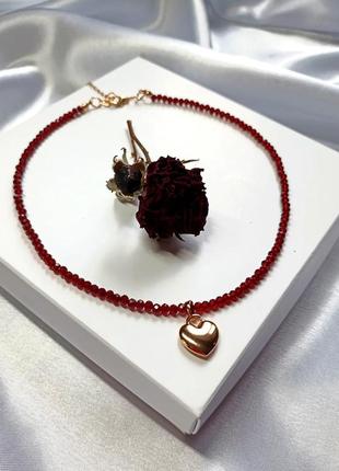 Червоне рубінове намисто-чокер з чеського кришталю4 фото
