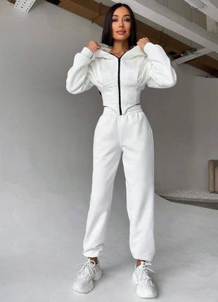 Найкрутіший жіночий сучасний костюм, кофта з ефектом корсету, замш на дайвінгу3 фото